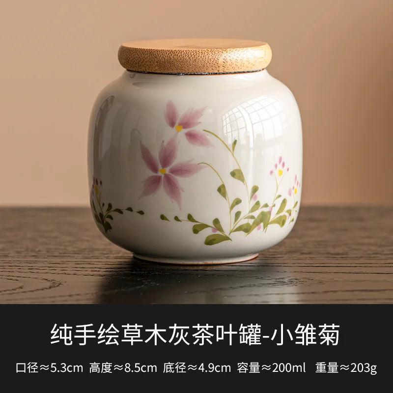 European Ceramic Storage Jar with Cover Hand Painted Flowers for Decoration Tabletop Sealed Tea Canister Kitchen Grain Dispenser